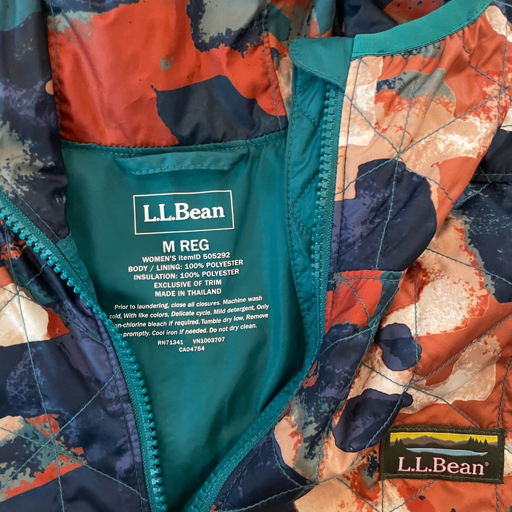 L.L. Bean Puffer Jacket Orange and Blue Vibrant Design - Picture 3 of 4